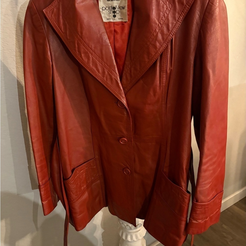Nordstrom VINTAGE  | GENUINE Leather Short trench Style Jkt Burnt Orange SZ 10 - Picture 10 of 15